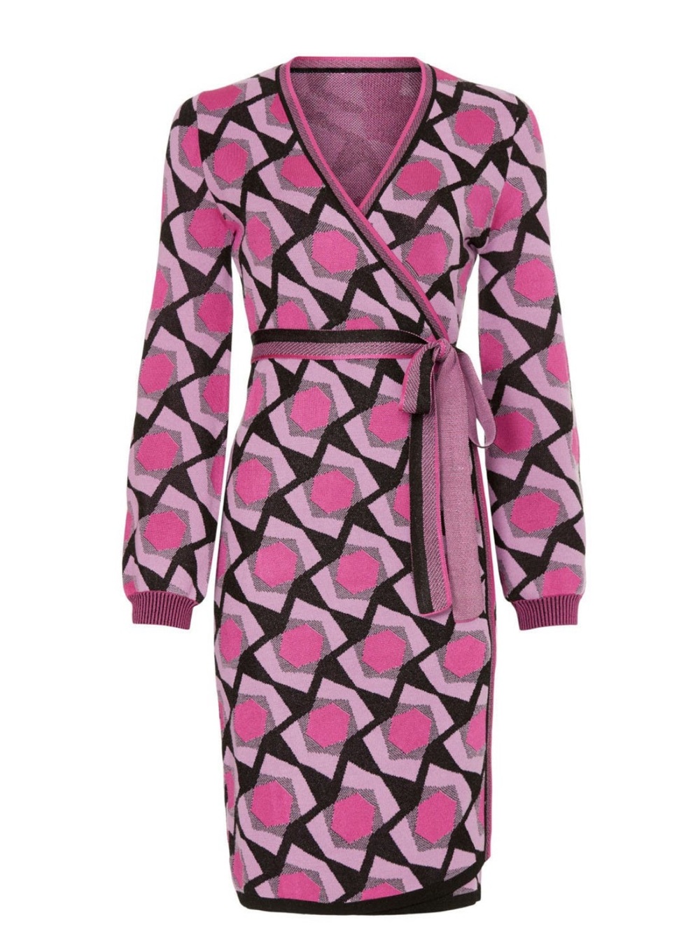 Diane Von Furstenberg Pink Geometric Wrap Midi Dress